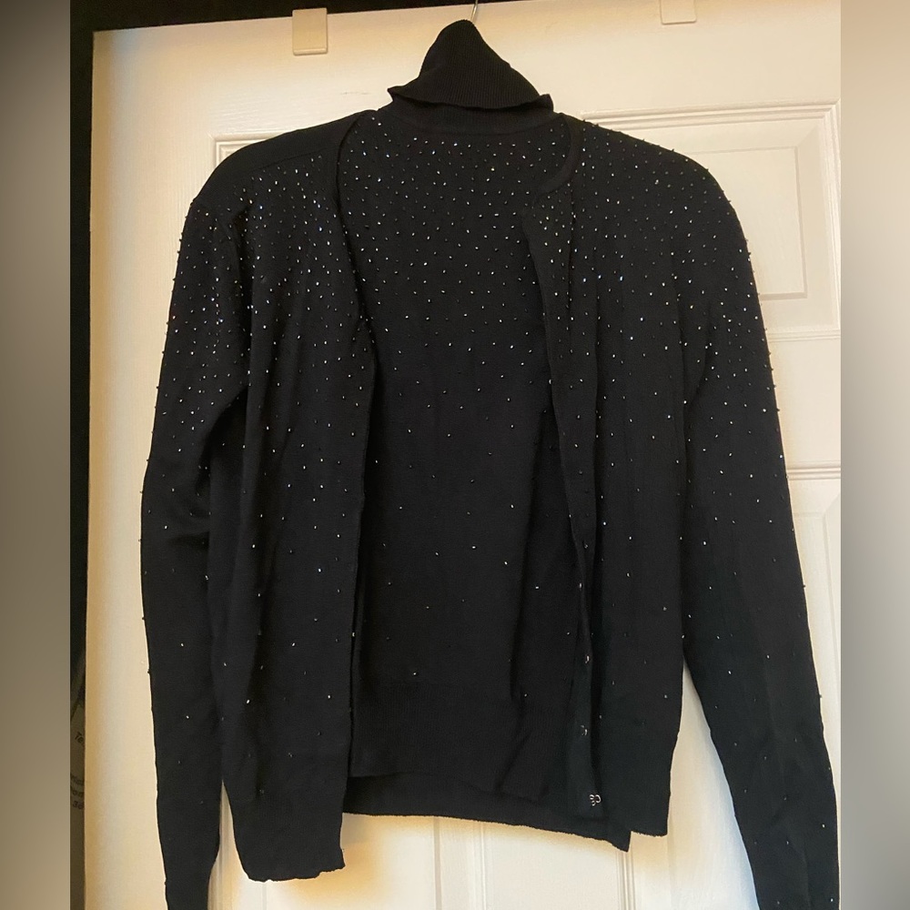 Black sequined sweater with turtleneck cardigan